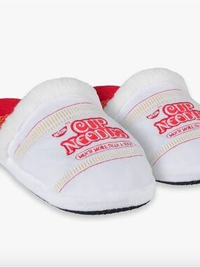 Cup Noodles Plush White & Red Women's Slippers